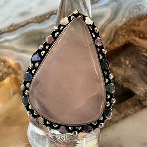 2504 Rose Quartz Teardrop Silver Ring
